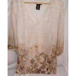 Apostrophe Womans Blouse Plus 16-18W Beige Sheer V Neck Top Lightweight